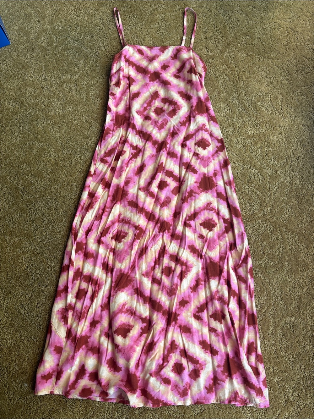 Pink Tie-Dye Maxi Dress with Spaghetti Straps